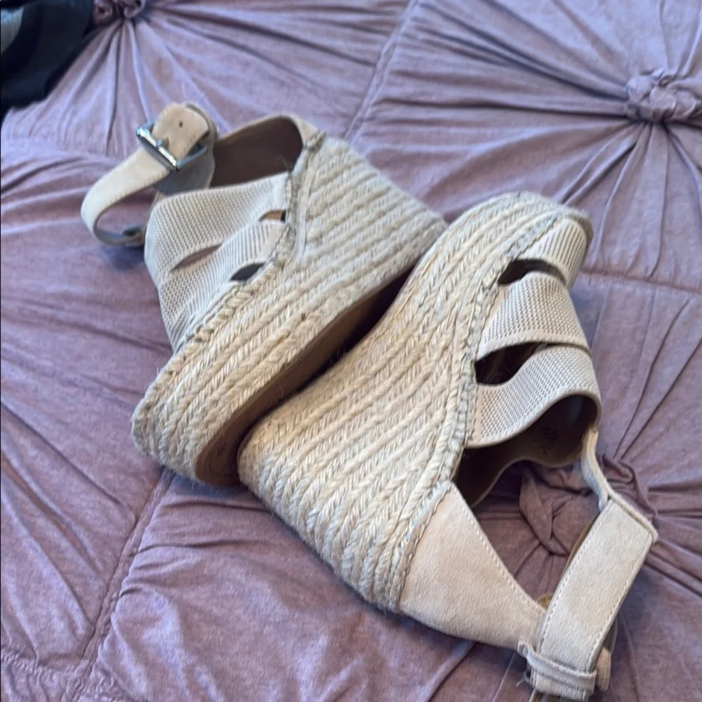 Marc Fisher Mladore Tan Wedge Sandals in suede- worn a few‎ times. 145 retail